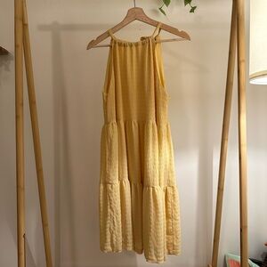 A New Day Yellow Halter Sundress / Spring, Summer, Sleeveless, Tie Back, Tiered